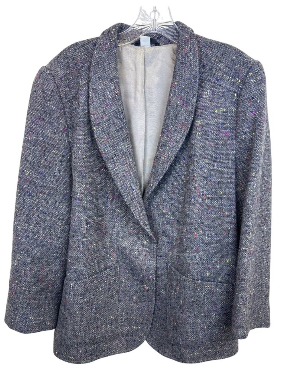Vtg Freedom Wear Sz S New Wool Ireland Gray Donegal Fleck Blazer Multi Speckled